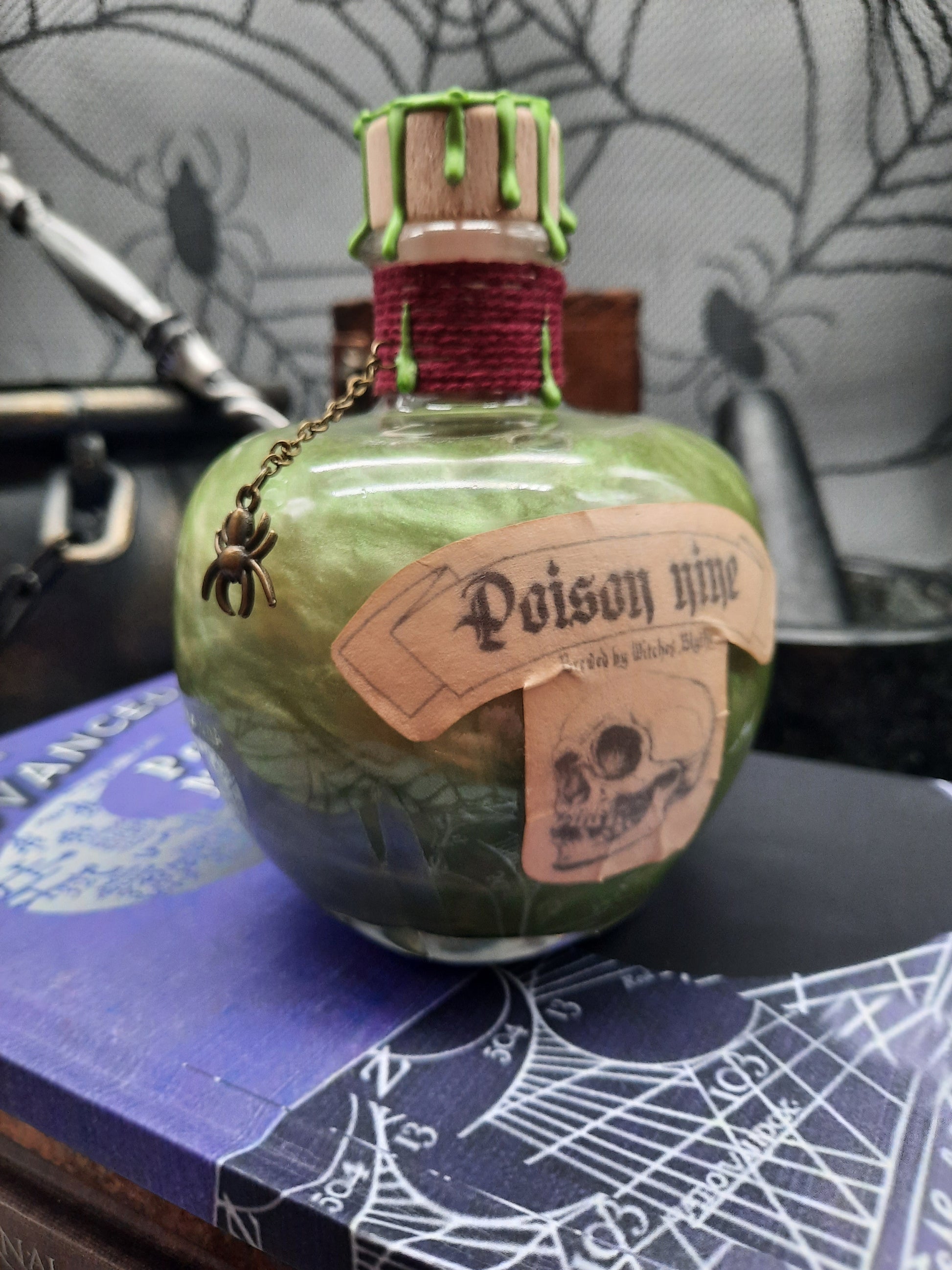 Poison potion in apple shaped bottle shaken to green